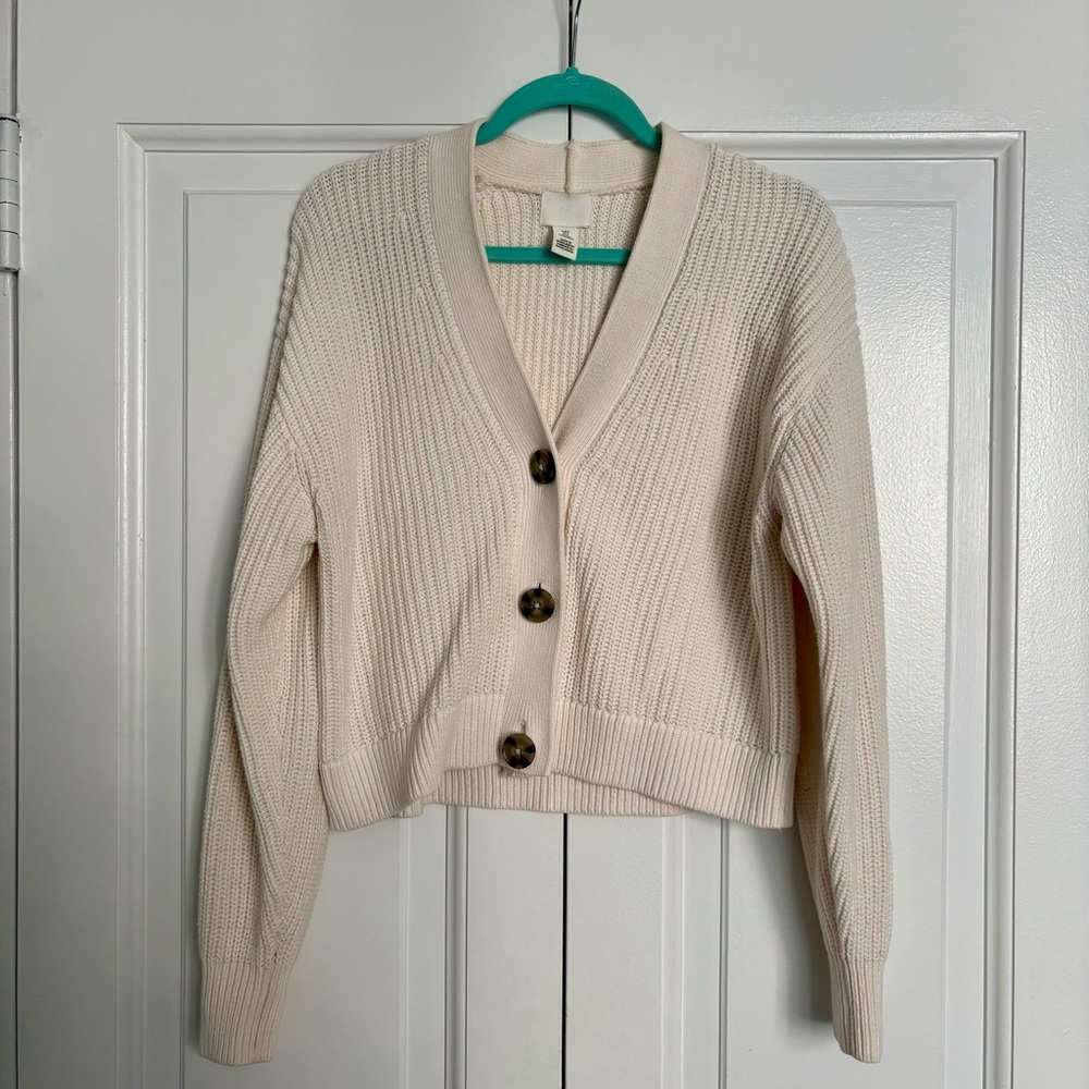 H&M Cream Button-Up Knit Cardigan